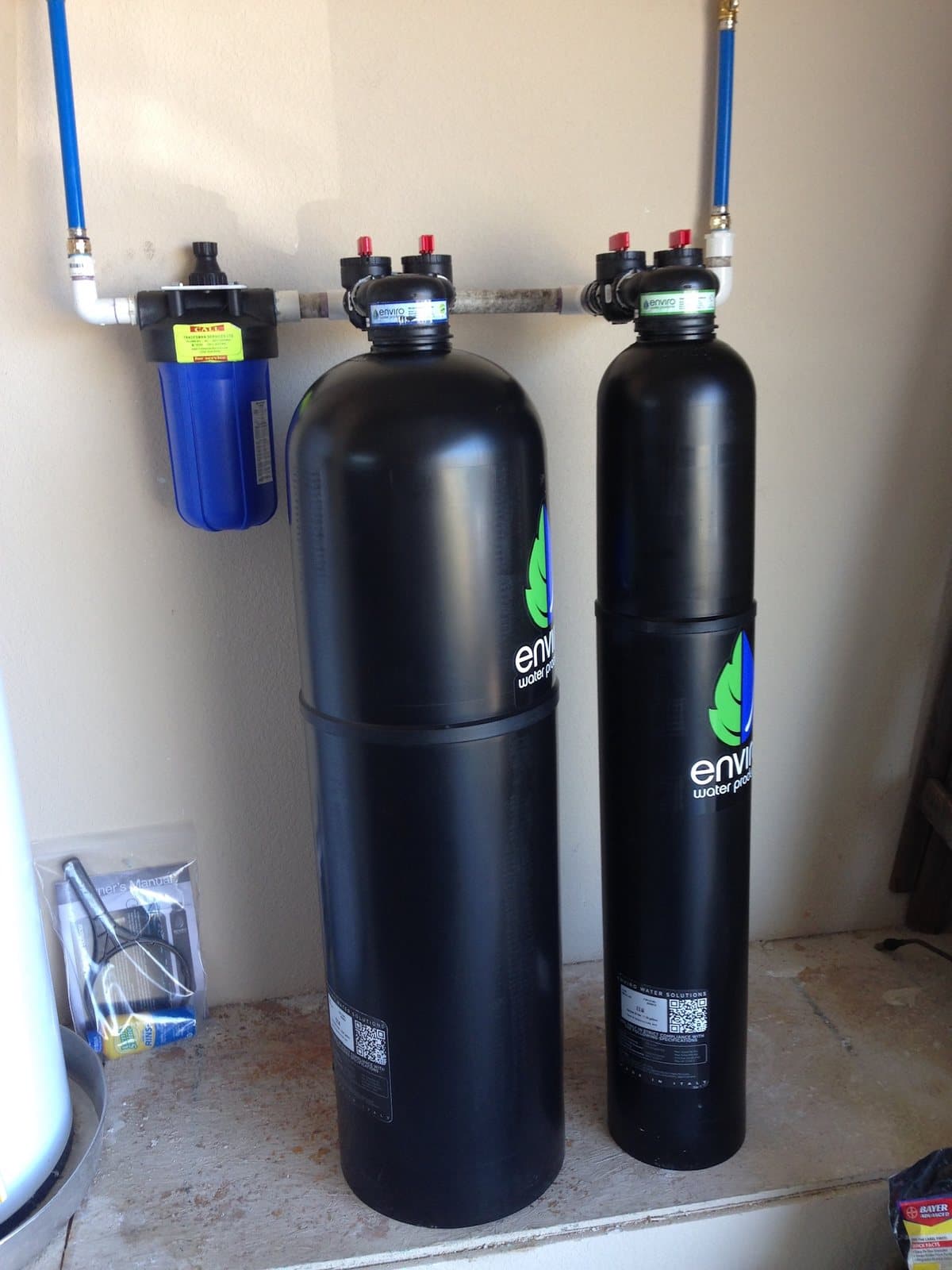 Water softener tanks installed in a home