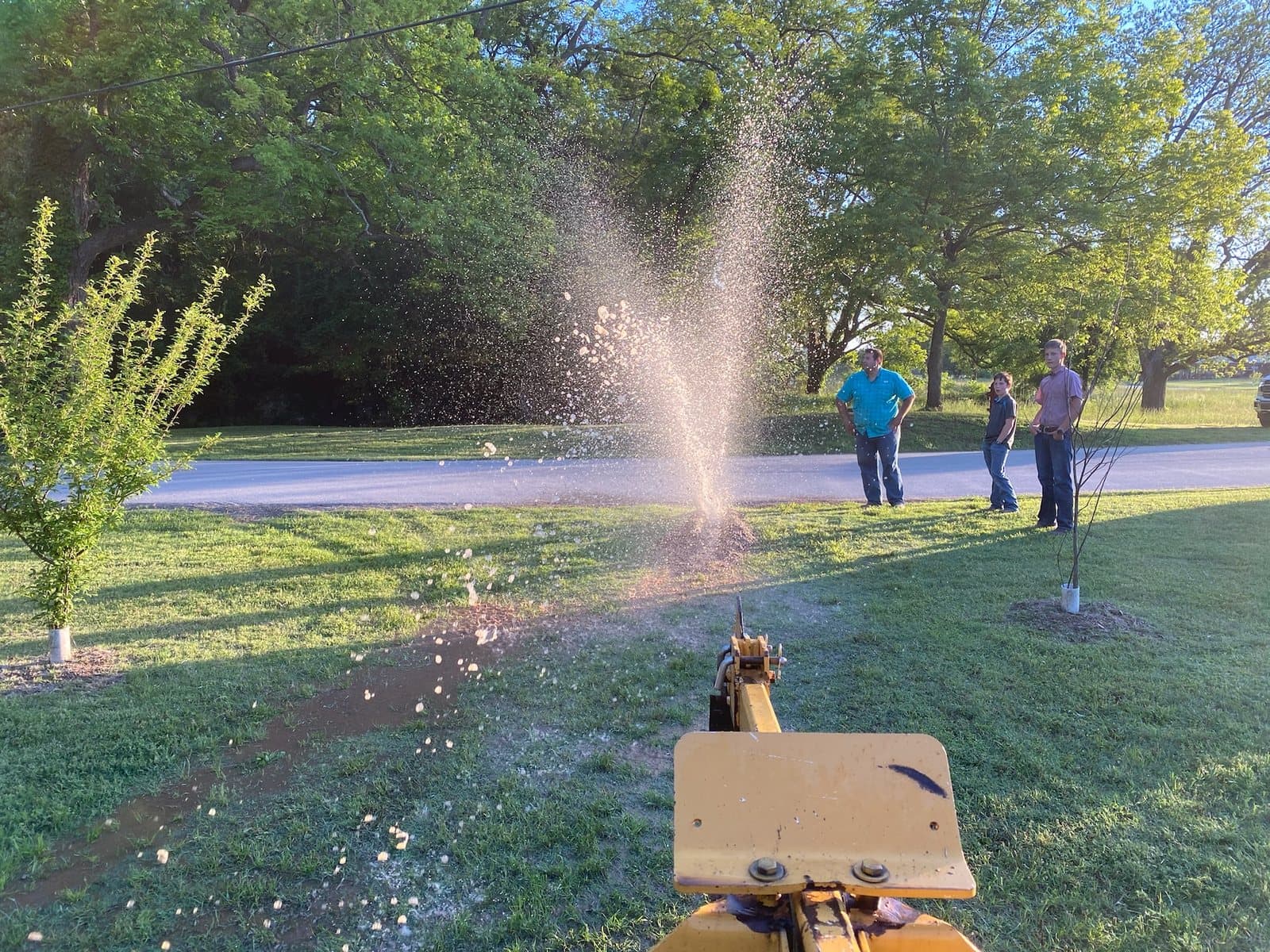 Yard line leak spraying water during leak detection